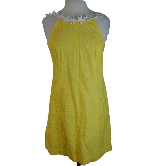 Lilly Pulitzer Rare Annabelle Yellow & White Floral Shift Dress Size 8 EUC - Picture 1 of 11